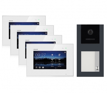 BALTER EVO Aufputz Video Türsprechanlage 2-Draht BUS für 1-Familienhaus mit 4x7" Touchscreen Monitor und Hauptstromverteiler