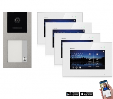 BALTER EVO Aufputz Video Türsprechanlage 2-Draht BUS für 1-Familienhaus  4 x 7" WiFI Touchscreen Monitor und Hauptstromverteiler
