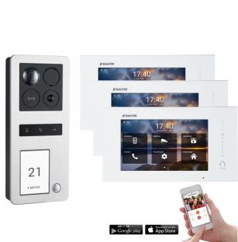 Balter ERA WLAN Video Türsprechanlage Aufputz für 1 Familienhaus  mit 3x Monitoren mit Smartphone App, Bewegungsmelder