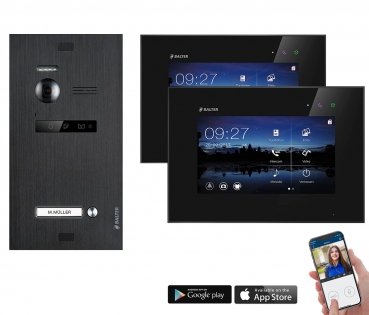 Video Türsprechanlage BALTER EVO 2-Draht BUS-WIFI Komplettsystem für 1-Familienhaus mit 2x7" Monitor  in Schwarz