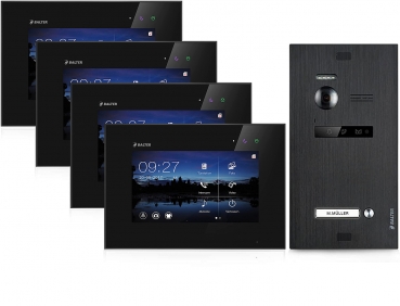 Video Türsprechanlage BALTER EVO 2-Draht BUS Komplettsystem für 1-Familienhaus mit 4x7" Monitor  in Schwarz