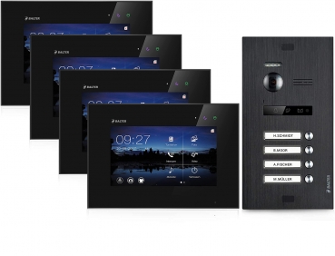 Videosprechanlage BALTER EVO 2-Draht BUS für 4-Familienhaus mit 4x7" Monitoren in schwarz