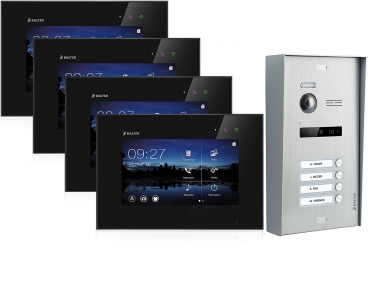 Aufputz Videosprechanlage BALTER EVO 2-Draht BUS für 4-Familienhaus mit 4x7" Monitoren in schwarz
