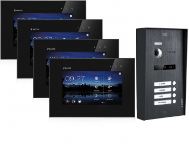 Aufputz Videosprechanlage BALTER EVO 2-Draht BUS für 4-Familienhaus mit 4x7" Monitoren in schwarz