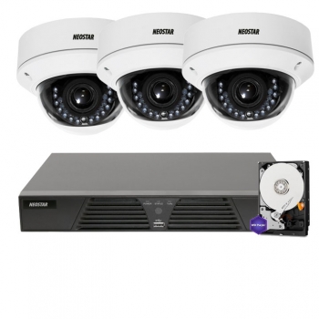 Netzwerk-IP Videoüberwachung Set für Außenbereich 3xIP Dome Netzwerkkamera, 2,8-12mm, 4 Kanal NVR mit PoE -IS-IPKS34