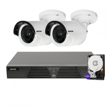 Netzwerk-IP Videoüberwachung Set für Außenbereich 2xIR Netzwerkkamera, 20m Nachtsicht, 4 Kanal IP NVR mit PoE inkl.1TB -IS-IPKS16