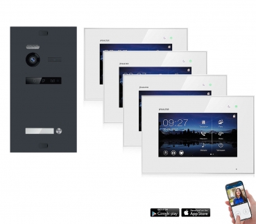 WLAN Video Türsprechanlage BALTER EVO 2-Draht BUS für 1-Familienhaus mit 4x Touchscreen 7 Zoll Monitor