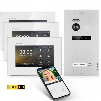 HD WLAN Video Gegensprechanlage BALTER EVO für 1-Familienhaus, 3x Monitor, mit Smartphone App
