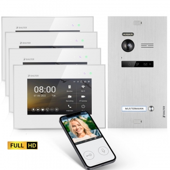 WLAN Video Türsprechanlage BALTER EVO HD für 1-Familienhaus, 4x Monitor, mit Smartphone App