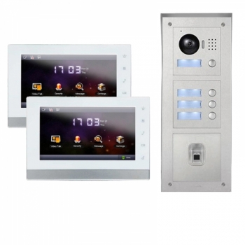 IP Türklingel mit Kamera für 2-Familienhaus mit Fingerprint Aufputz Außenstation und 2x7"LCD-2IPSET04F