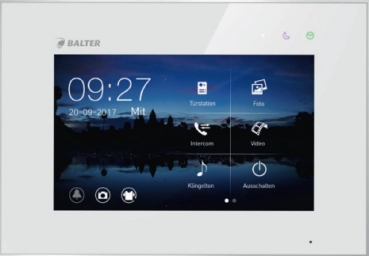 Video Türsprechanlage BALTER EVO 2-Draht BUS Komplettsystem mit unterputz Türstation für 1 Teilnehmer in Farbe "Graphit-Karbon", 4x7" Touchscreen Monitor und Hauptstromverteiler