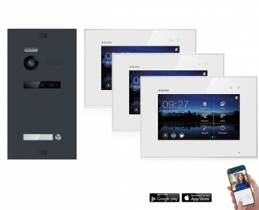 WLAN Video Sprechanlage BALTER EVO 2-Draht BUS für 1-Familienhaus mit 3x Touchscreen 7 Zoll Monitor