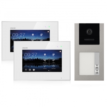 BALTER EVO Aufputz Video Türsprechanlage 2-Draht BUS für 2-Familienhaus  2 x 7" Touchscreen Monitor und Hauptstromverteiler