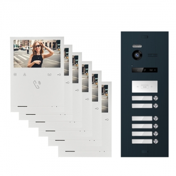 Video Türsprechanlage BALTER EVO QUICK für 6 Familienhaus mit 6x 4,3 Zoll Monitor 2-Draht BUS RFID Türstation mit 150° Weitwinkel-Kamera